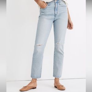 Madewell High-Rise Slim Crop Boyjean in Dumas Wash: Ripped Edition